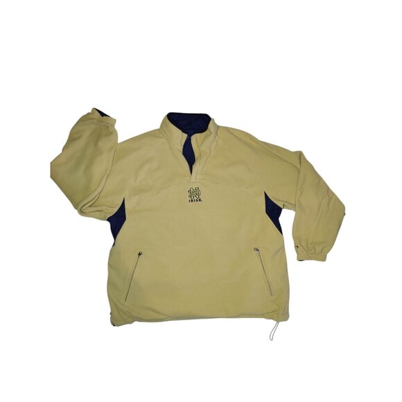Notre Dame Vtg P2 Reversible Beige Fleece Navy Blue Nylon Pullover Jacket XL - Picture 3 of 12